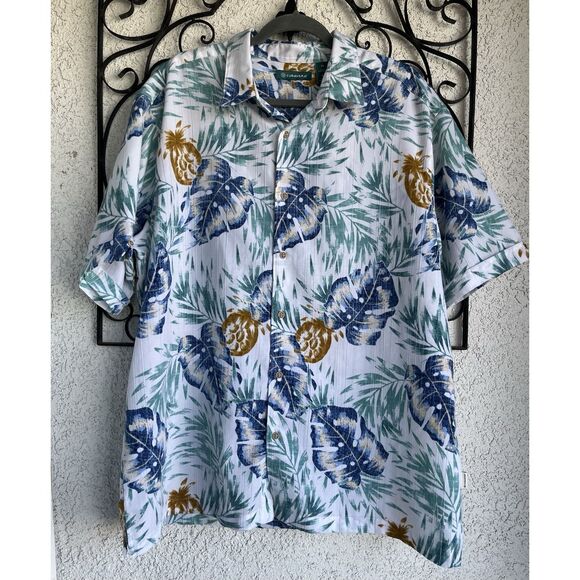 Cubavera Linen Floral Print Collared Button Shirt - Size XL - Multicolored - Picture 1 of 6